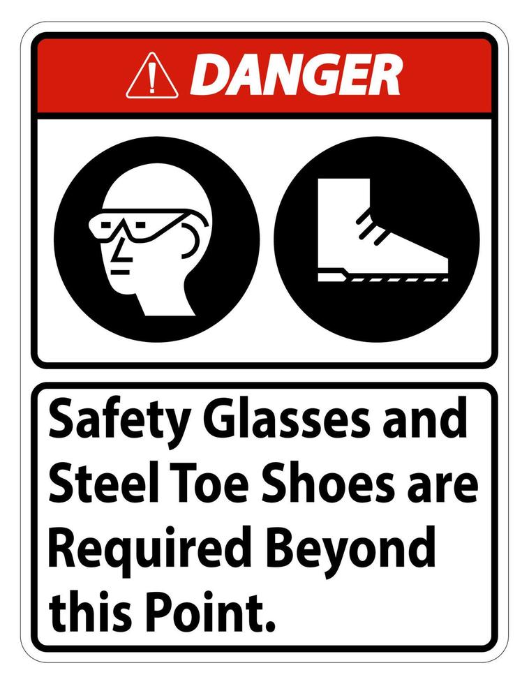 óculos de segurança de perigo e sapatos com biqueira de aço são necessários além deste ponto vetor