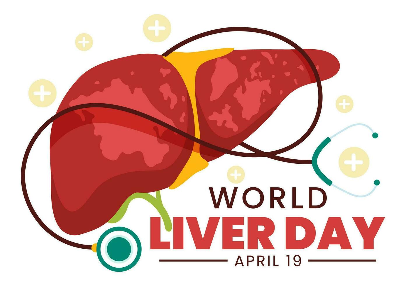 mundo fígado dia vetor ilustração em abril 19 para levantar global consciência do hepatite e saudável dentro plano desenho animado fundo Projeto