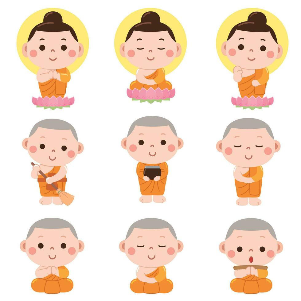 budista monge desenho animado, fofa monge vetor