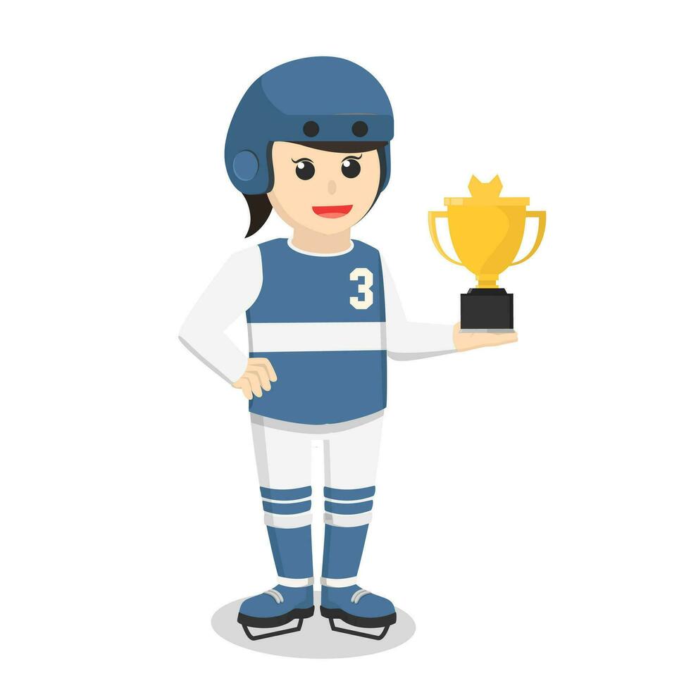 hóquei jogador mulher aguarde troféu Projeto personagem em branco fundo vetor