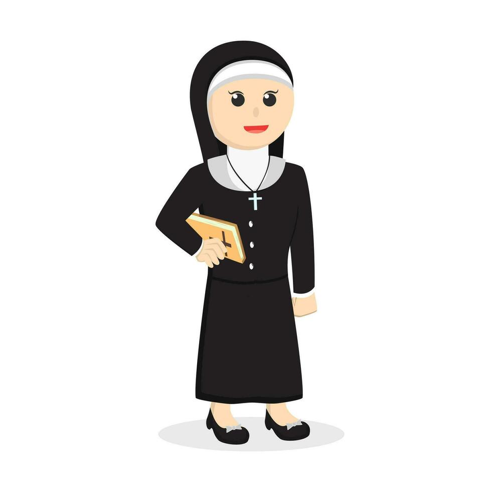 freira segurando Bíblia Projeto personagem em branco fundo vetor