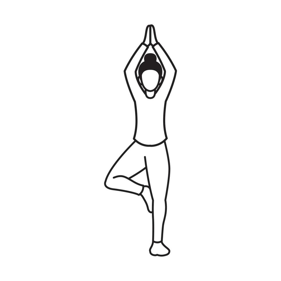 jovem mulher fazendo ioga poses monoline t camisa vetor