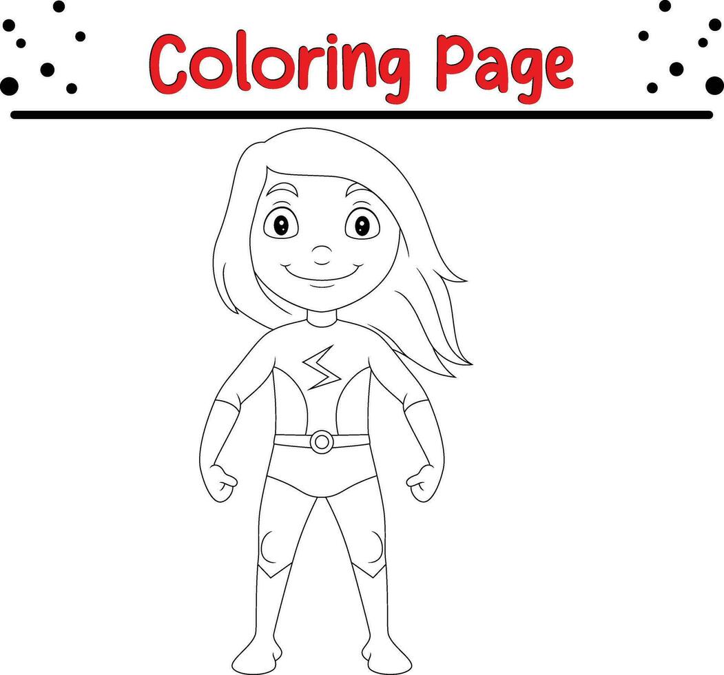 feliz Super heroi menina posando coloração página vetor