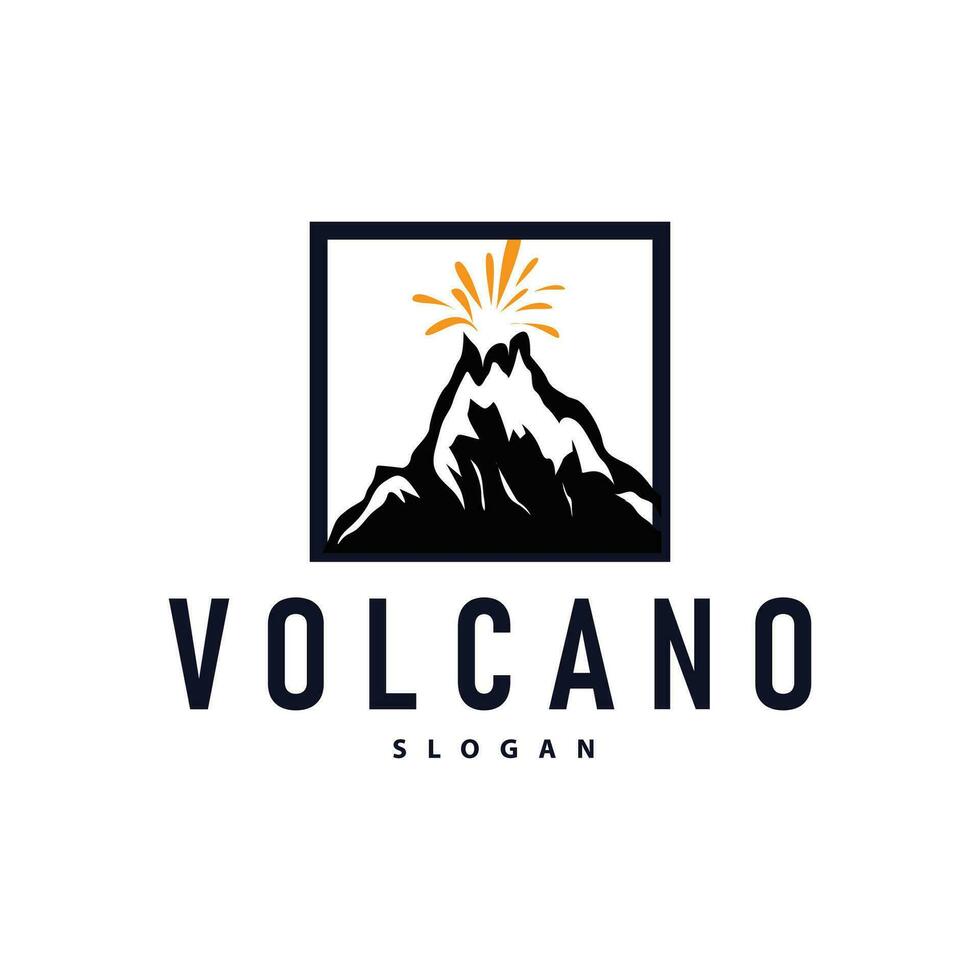 vulcão logotipo ilustração silhueta Projeto vulcão montanha em erupção com simples pedras e lava vetor