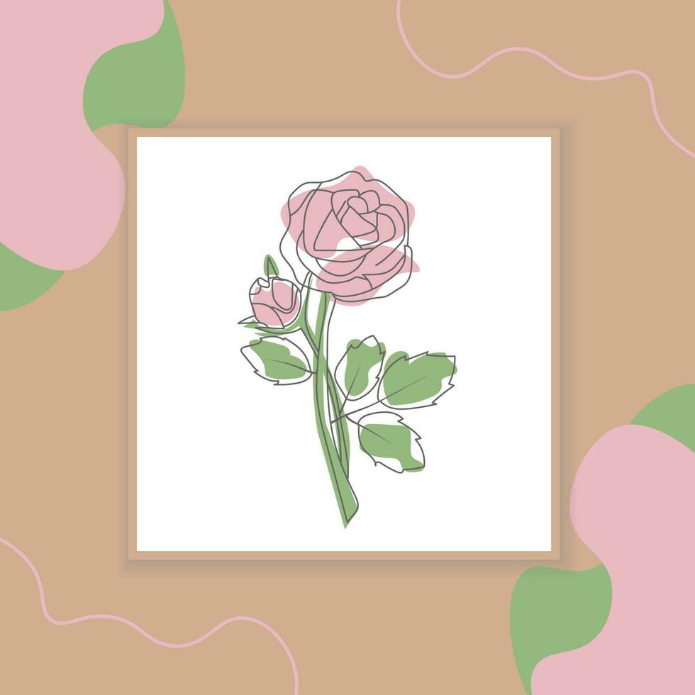 linha arte desenhando do decorativo lindo Inglês jardim rosa com folhas e cor pontos em a decorativo fundo vetor