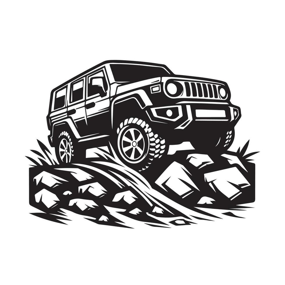 rústico mão desenhado logotipo ilustração do fora estrada carro vetor