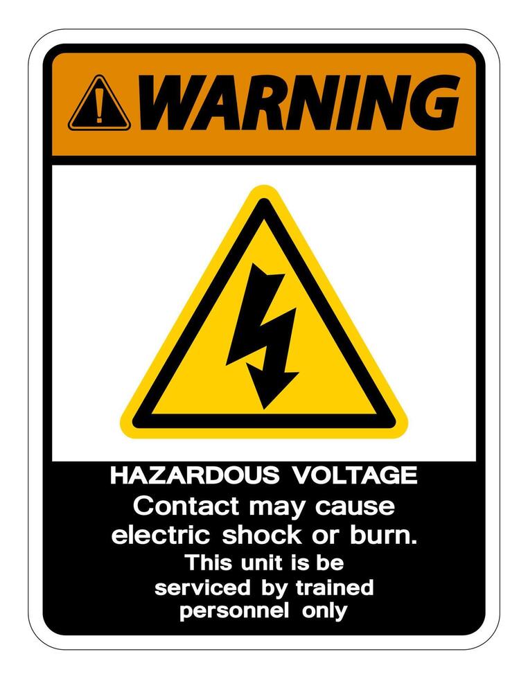 aviso de contato de tensão perigosa pode causar choque elétrico ou sinal de queimadura no fundo branco vetor