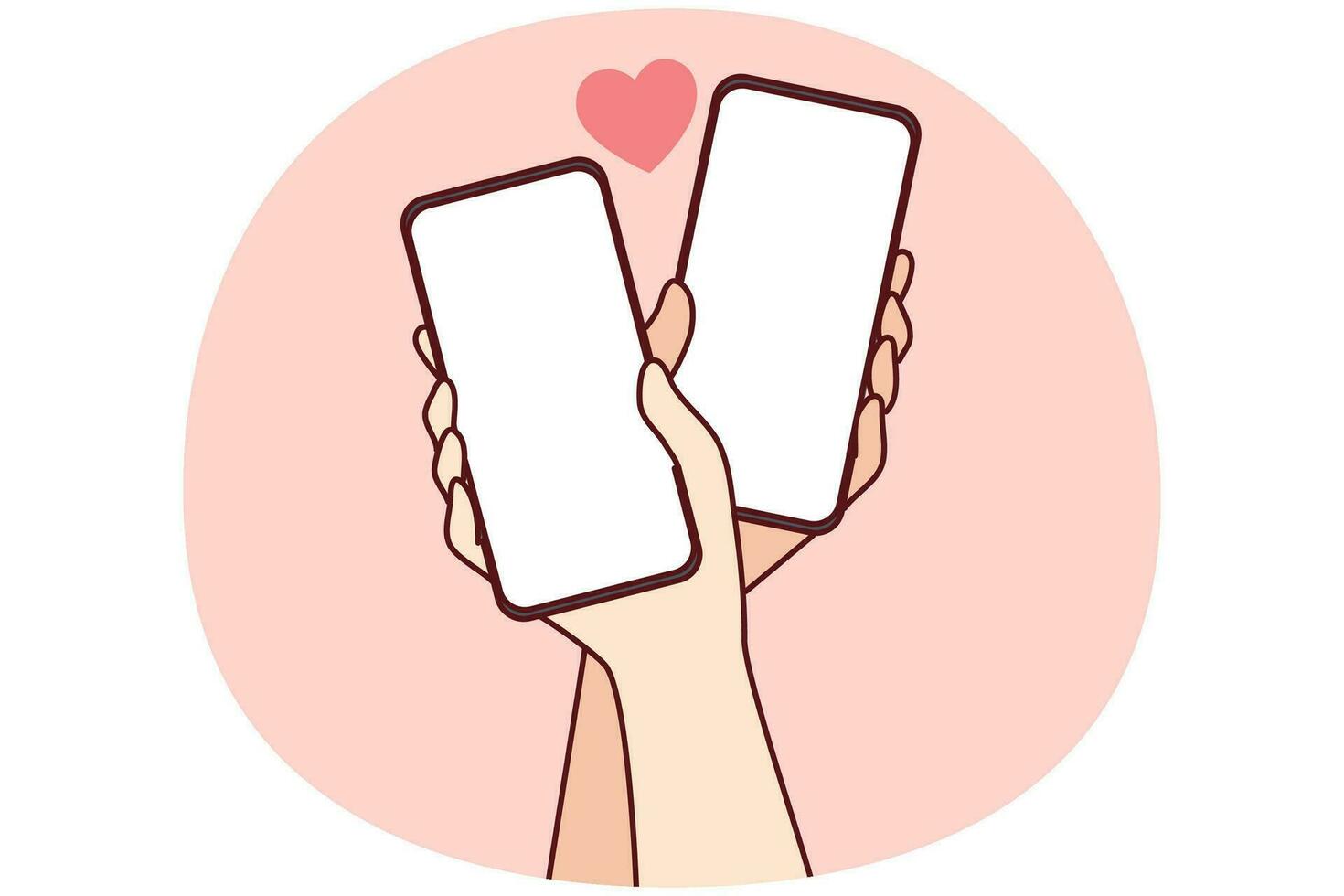 close-up de mãos de casal segurando celulares com telas de maquete, mensagens de texto on-line em gadgets. homem e mulher com smartphones e comunicação pela internet. ilustração vetorial. vetor