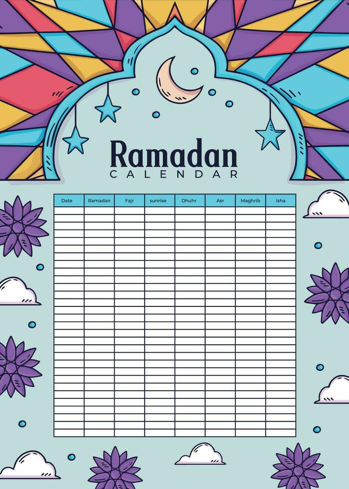 mão desenhado Ramadã calendário modelo vetor