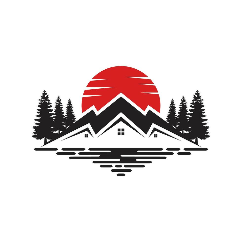 real Estado casa montanha logotipo modelo vetor