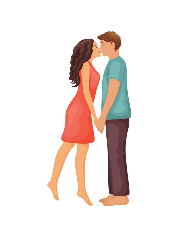 pessoas dentro amar. uma homem e uma mulher se beijando. romântico estilo cartoon ilustração. uma cara e uma menina dentro amar. vetor ilustração isolado em uma branco fundo