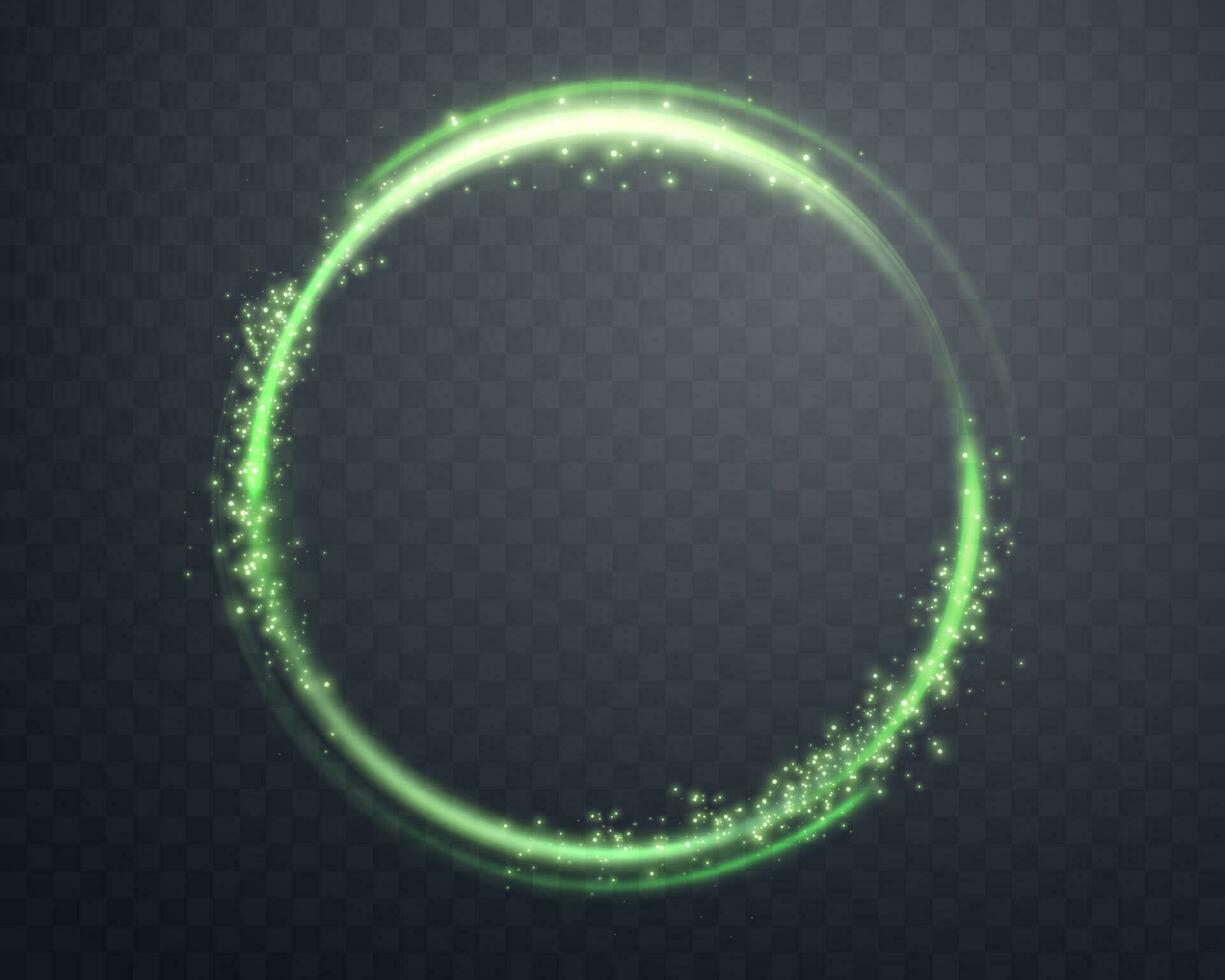 verde Magia anel com brilhante. néon realista energia flare aréola anel. abstrato luz efeito. vetor ilustração.