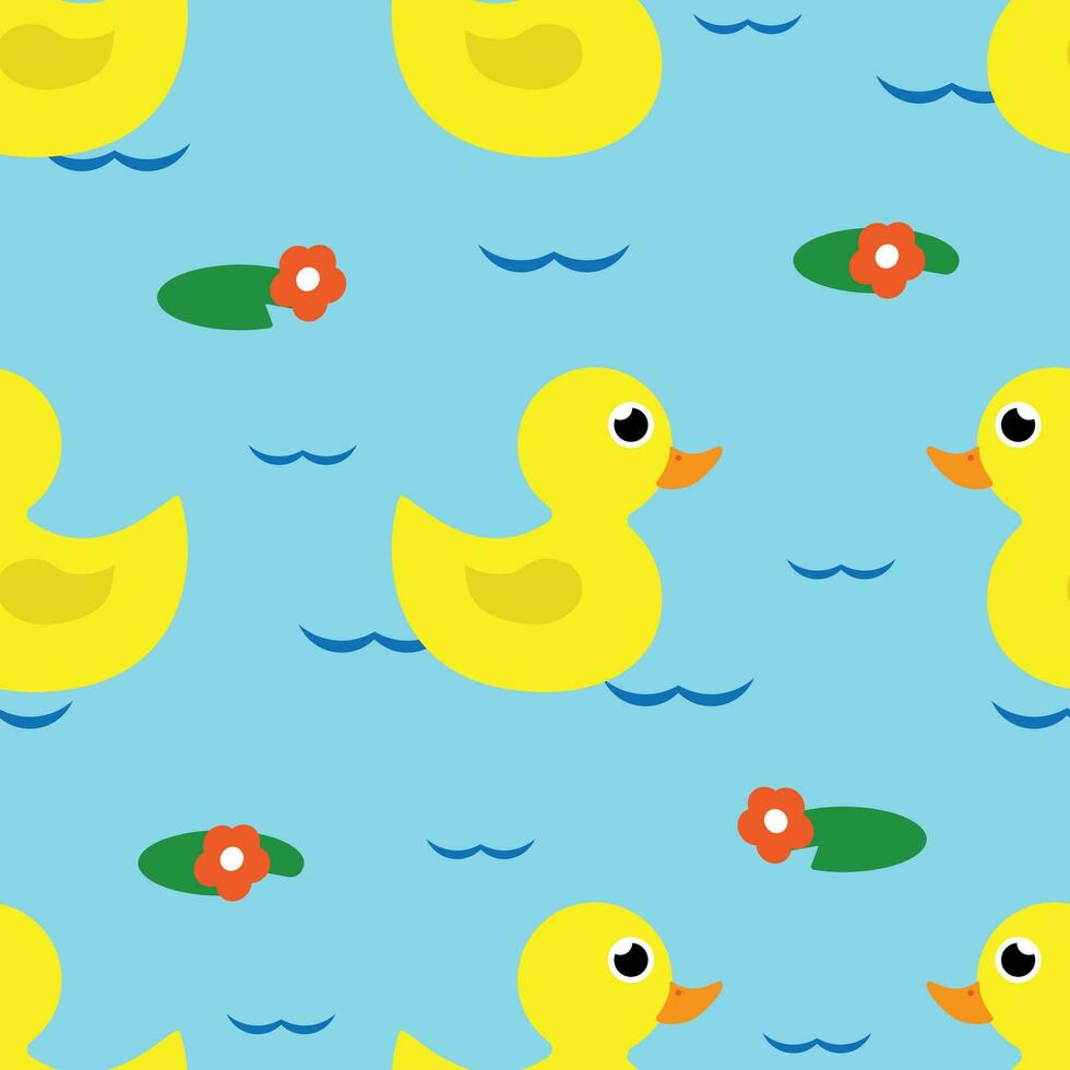 vetor desatado padronizar com amarelo patos dentro lago dentro desenho animado estilo