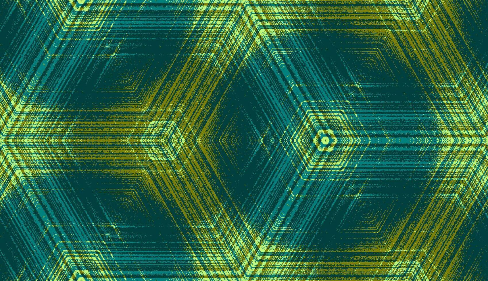 simétrico abstrato geométrico enfeite para papel de parede fundo projeto, têxtil impressão, invólucro. desatado hexágono concêntrico texturizado padronizar dentro esmeralda, cerceta, Oliva verde cores. vetor