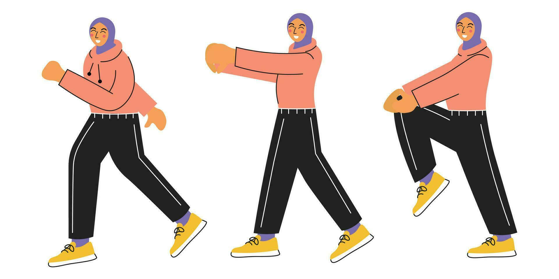 ilustrações do jovem muçulmano mulher Faz exercite-se ou esporte Atividades durante iftar vetor