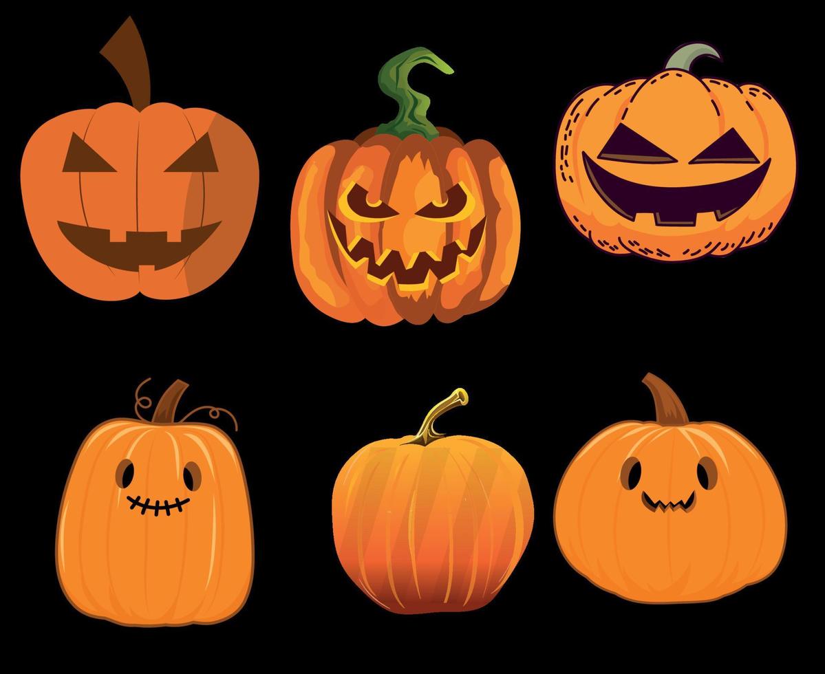 abóbora objetos de halloween sinais símbolos ilustração vetorial abstrato com fundo preto vetor