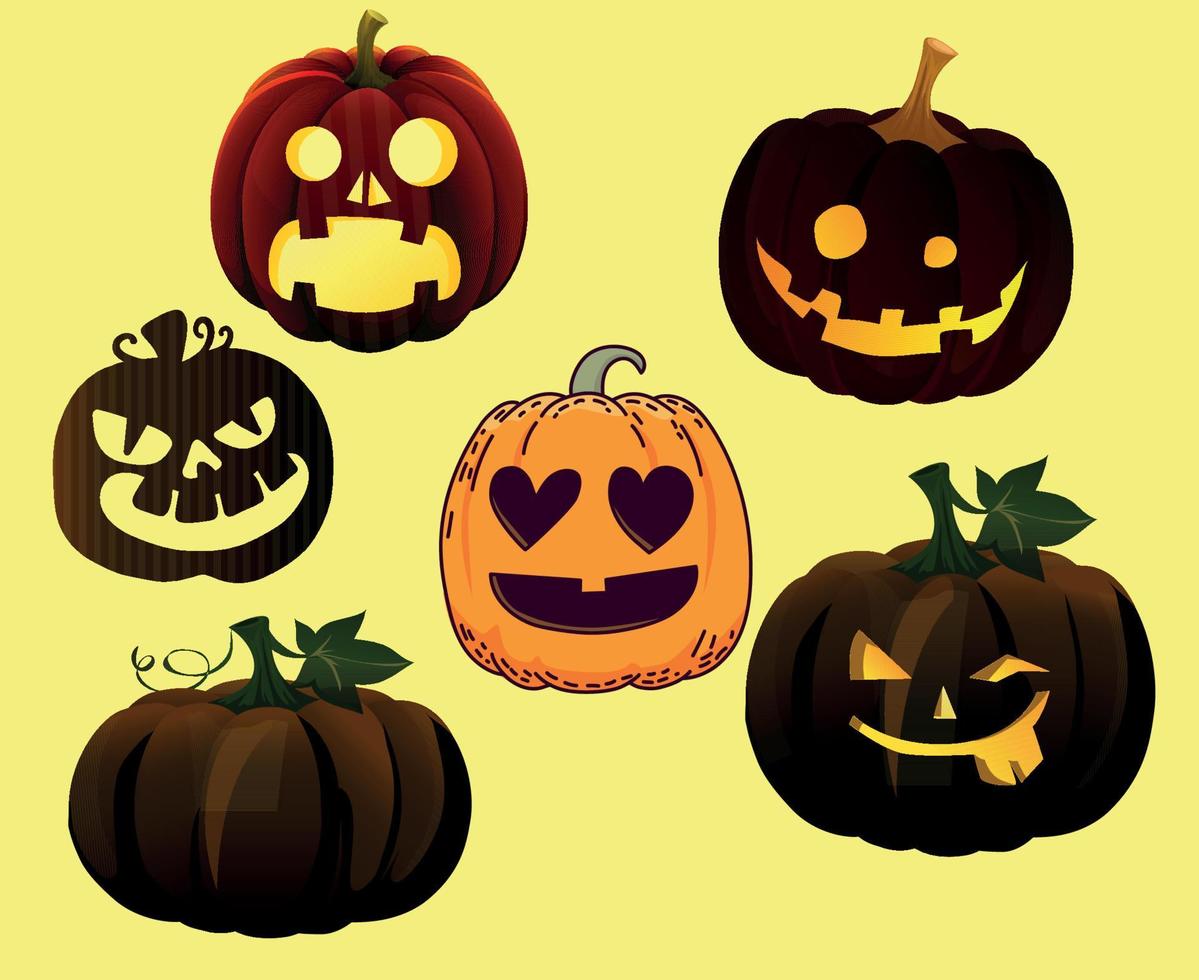 abóbora objetos de halloween sinais símbolos ilustração vetorial abstrato com fundo amarelo vetor