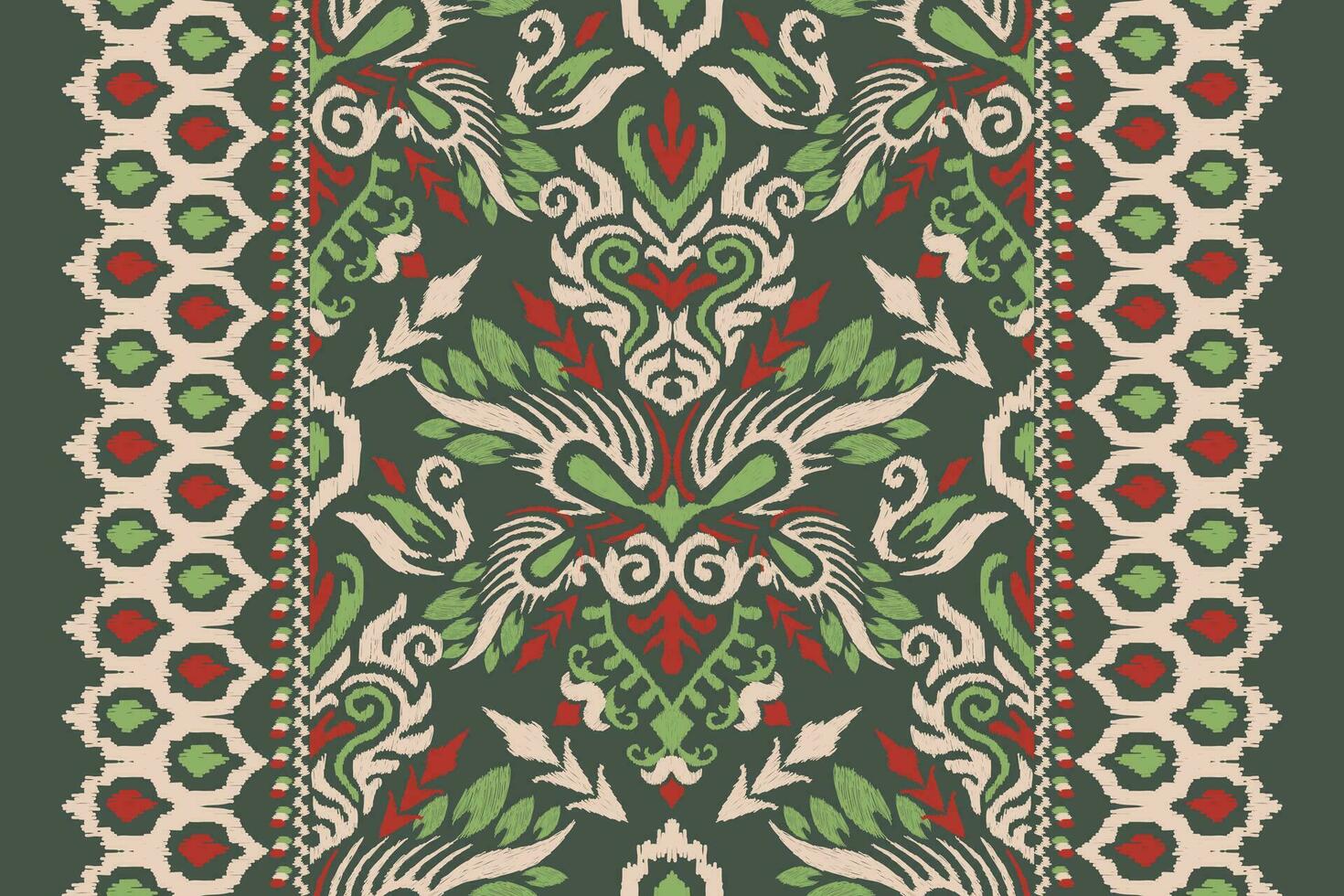 ikat floral paisley bordado em verde plano de fundo.ikat étnico oriental padronizar tradicional.asteca estilo abstrato vetor ilustração.design para textura,tecido,vestuário,embrulho,decoração,cachecol,tapete