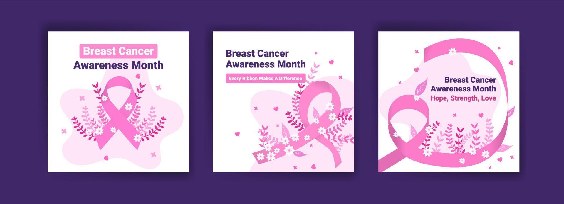 modelo de postagem de mídia social para conscientização do câncer de mama. saúde da mulher. comemorar anual. conceito médico. vetor