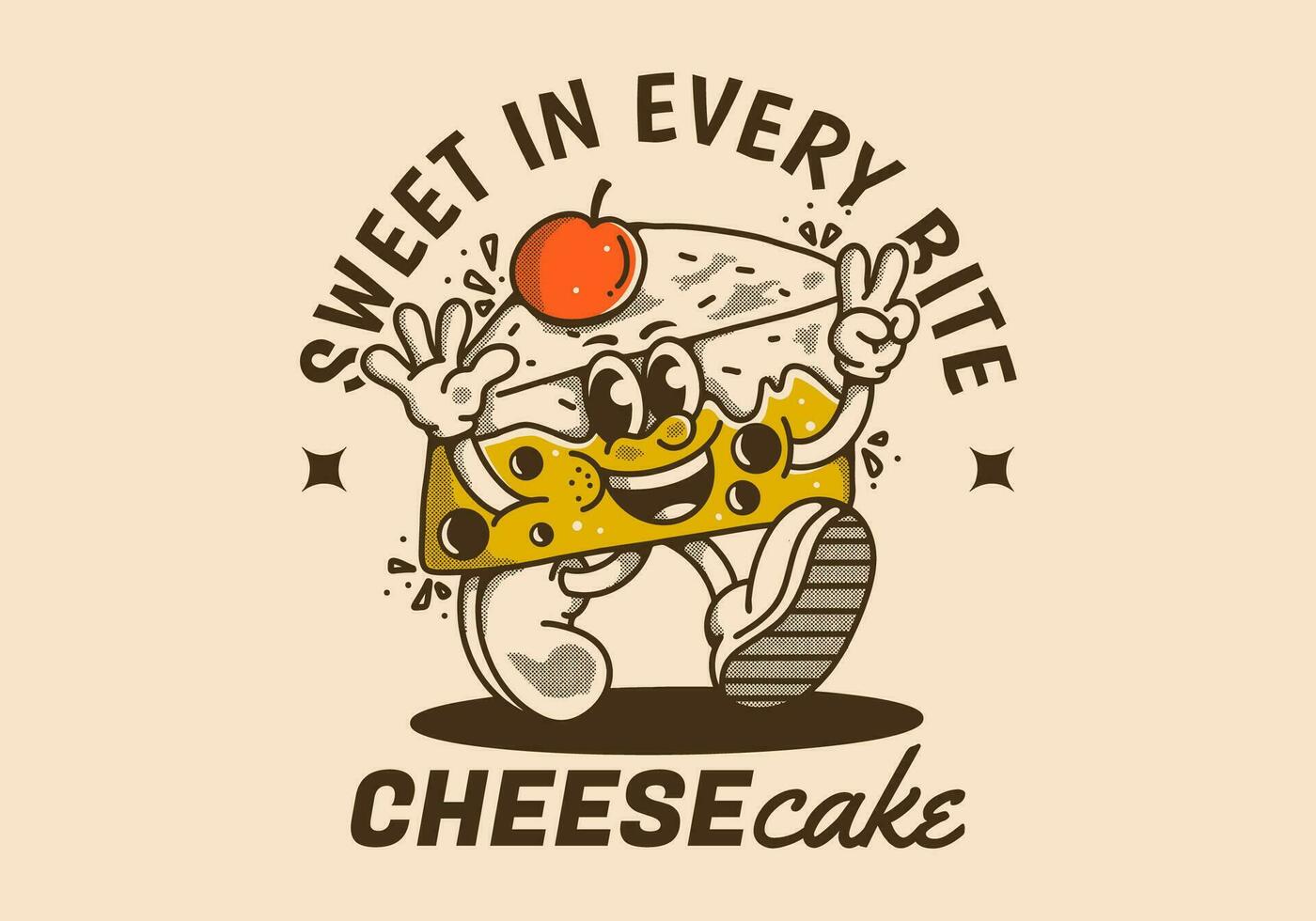 bolo de queijo, doce dentro cada morder. mascote personagem ilustração do caminhando bolo de queijo vetor