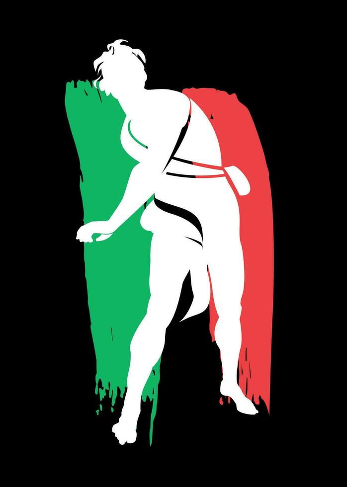 Projeto para uma nu do homem camiseta com a cores do a italiano bandeira em uma Preto fundo. david fez de Bernini dentro a barroco era. vetor