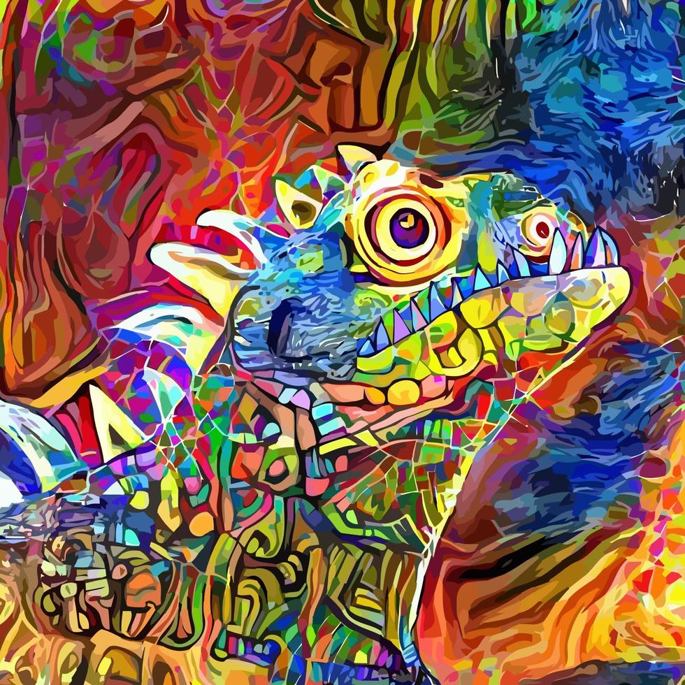pintura artística abstrata impressionista réptil dragão retrato vetor
