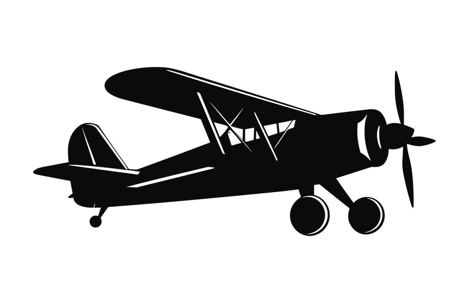 uma biplano silhueta clipart isolado em uma branco fundo, avião Preto vetor Projeto