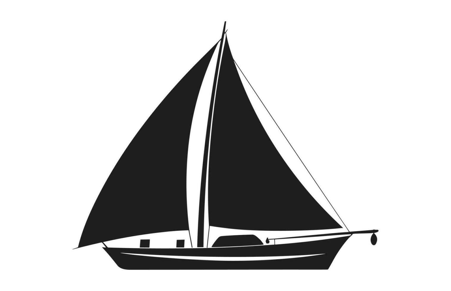 uma barco a vela vetor silhueta isolado em uma branco fundo, Navegando barco Preto forma clipart