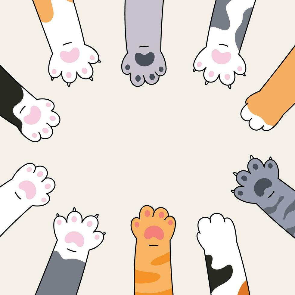 bandeira modelo com gato patas colocada dentro círculo, desenho animado estilo, quadrinho ilustração. gatinho, bicho de estimação, animal mão. vetor rabisco desenho.
