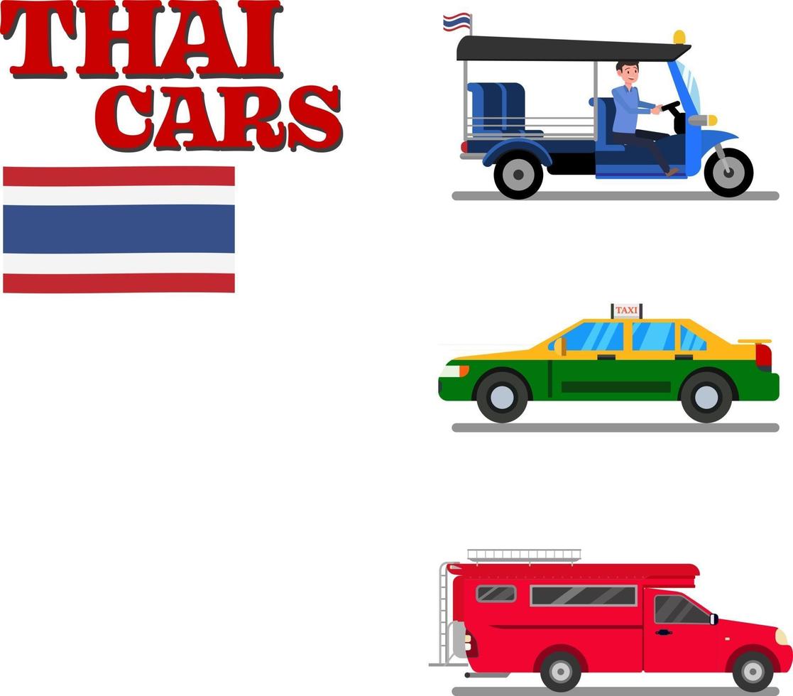 Ilustração em vetor design plano de carro tailandês. Veículo tailandês sevice.