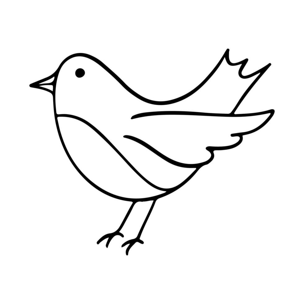 pássaro desenho animado rabisco ilustração. Preto linha pequeno pássaros, diferente poses, vôo. feliz personagem. mão desenhado plano abstrato ícone. moderno na moda vetor ilustração