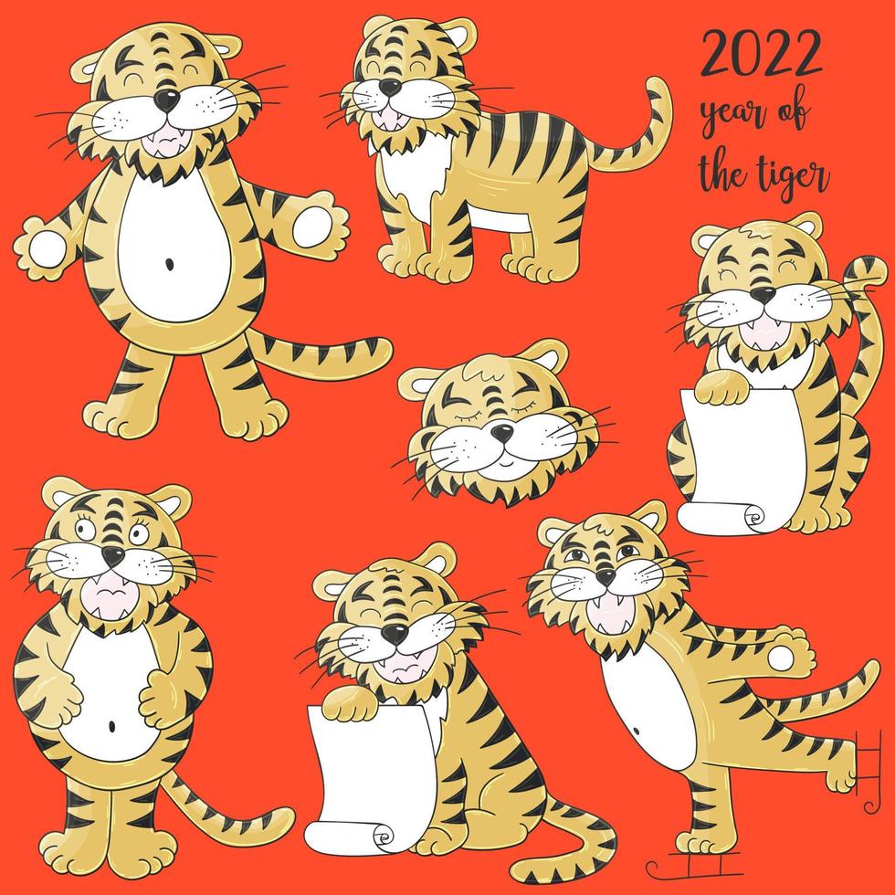 tigre na mão desenhar estilo. símbolo de 2022. coleção ano novo 2022 vetor