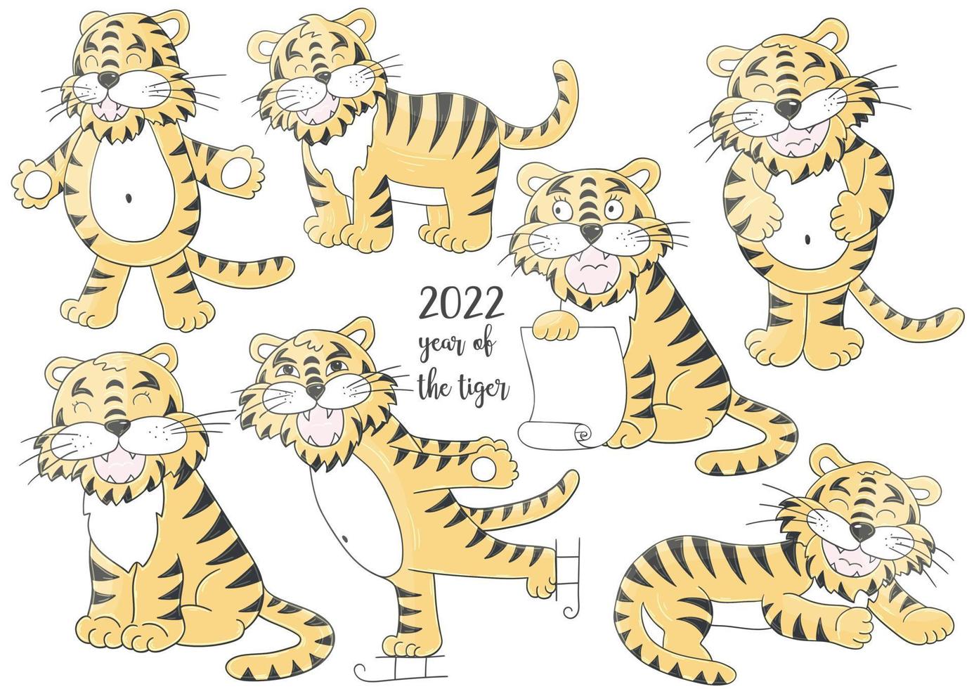 tigre na mão desenhar estilo. símbolo de 2022. coleção ano novo 2022 vetor