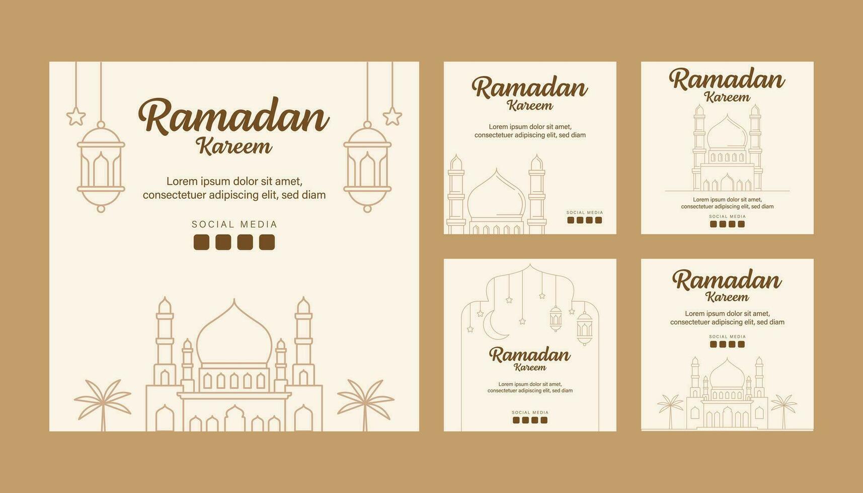 Ramadã vetor linha arte ou monoline estilo Instagram postar modelo coleção