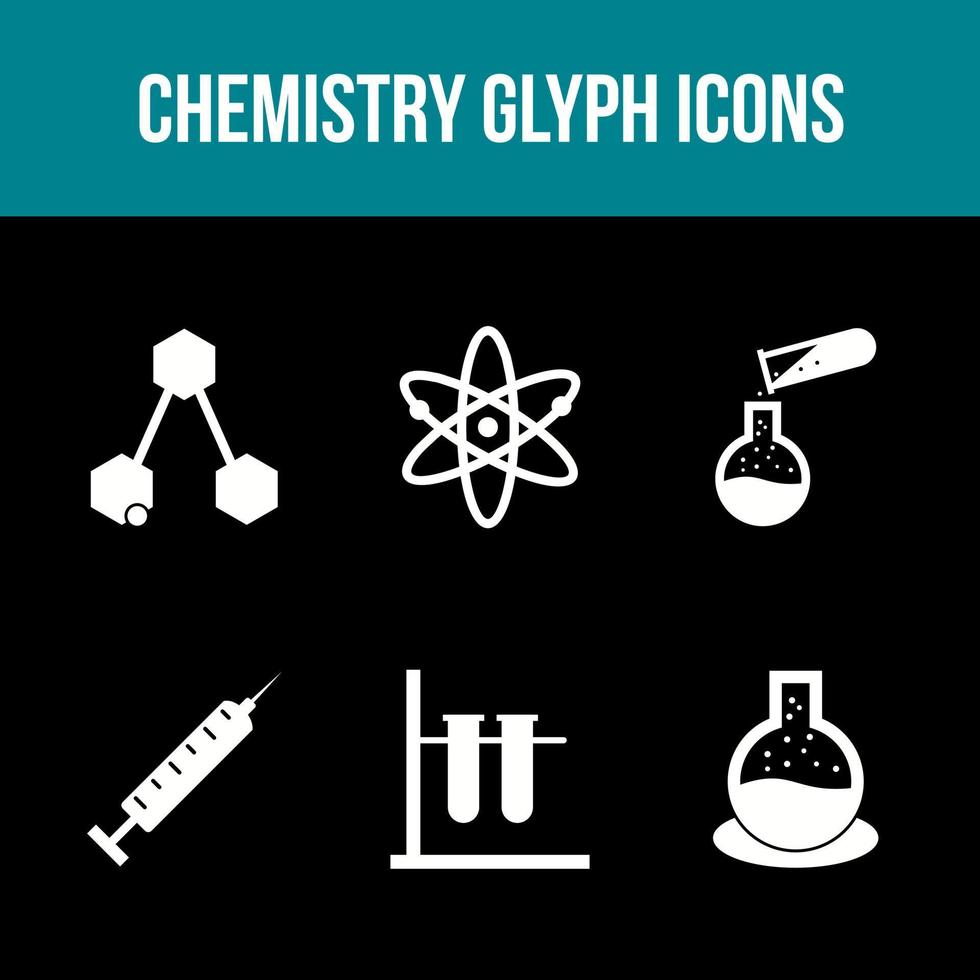 conjunto único de ícones de vetor de glifo de química