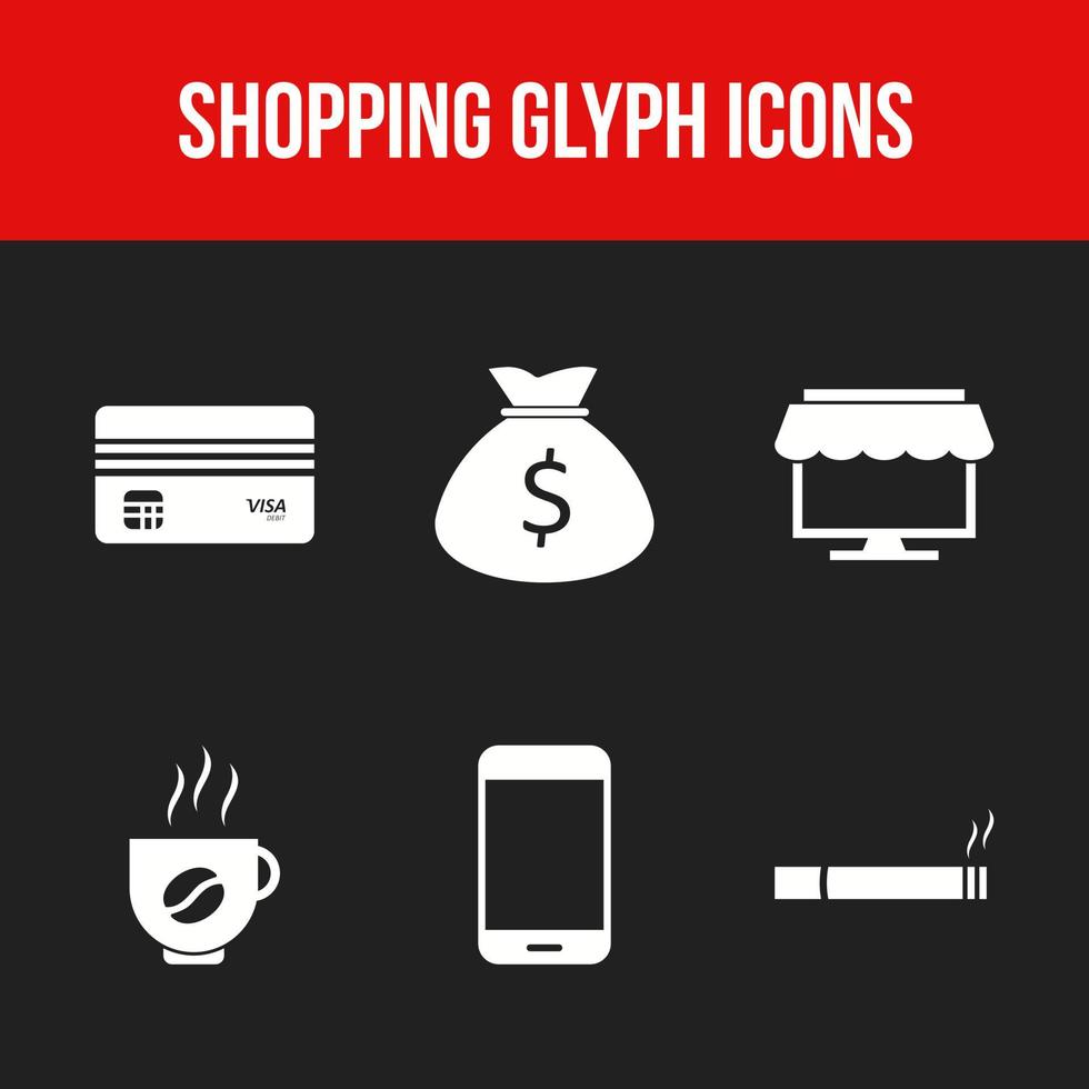 conjunto de ícones de seis ícones de glifo de compras exclusivos vetor
