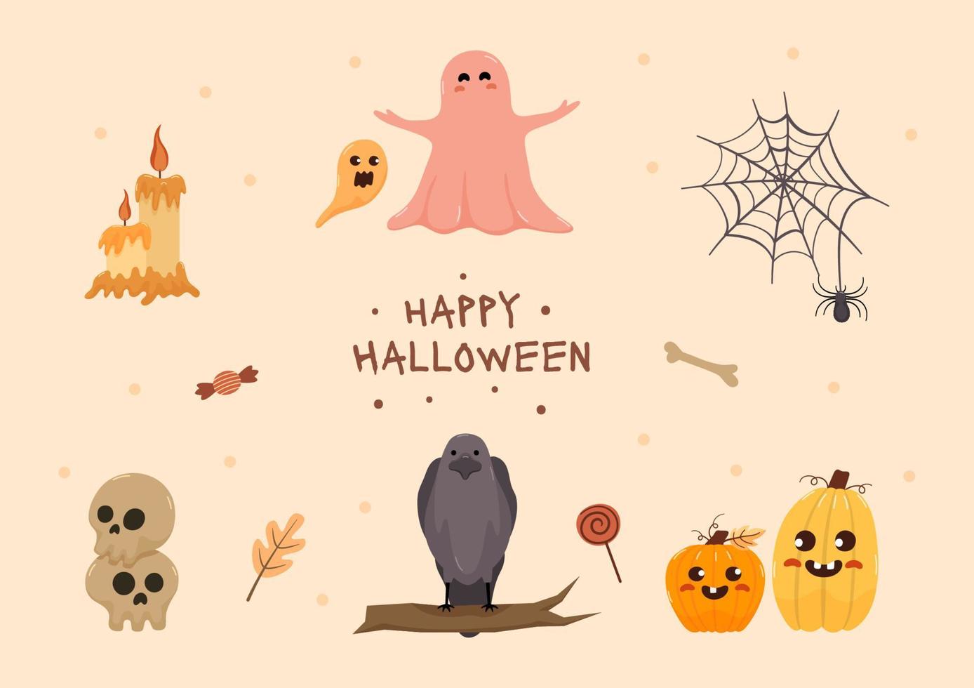 coleção plana de elementos de halloween desenhado à mão vetor