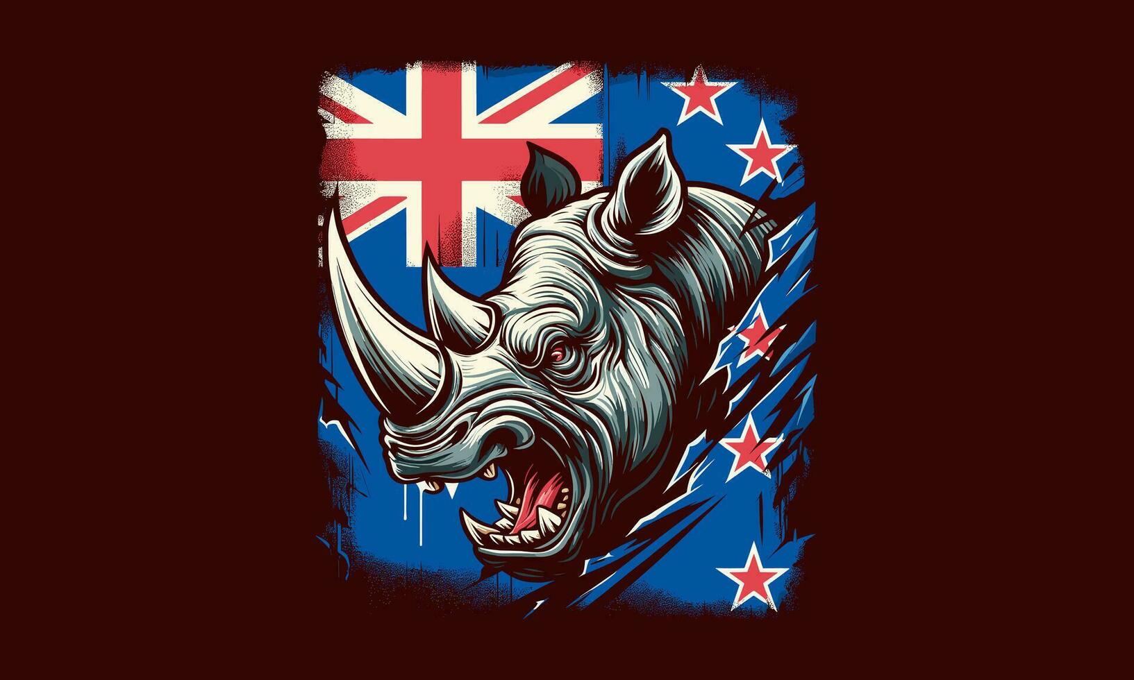 cabeça rinoceronte Bravo com bandeira Austrália vetor plano Projeto