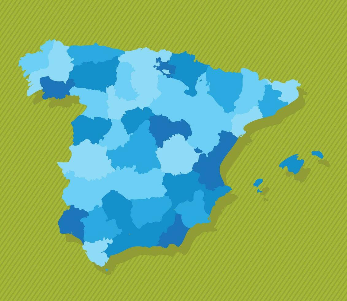 Espanha mapa com regiões azul político mapa verde fundo vetor ilustração