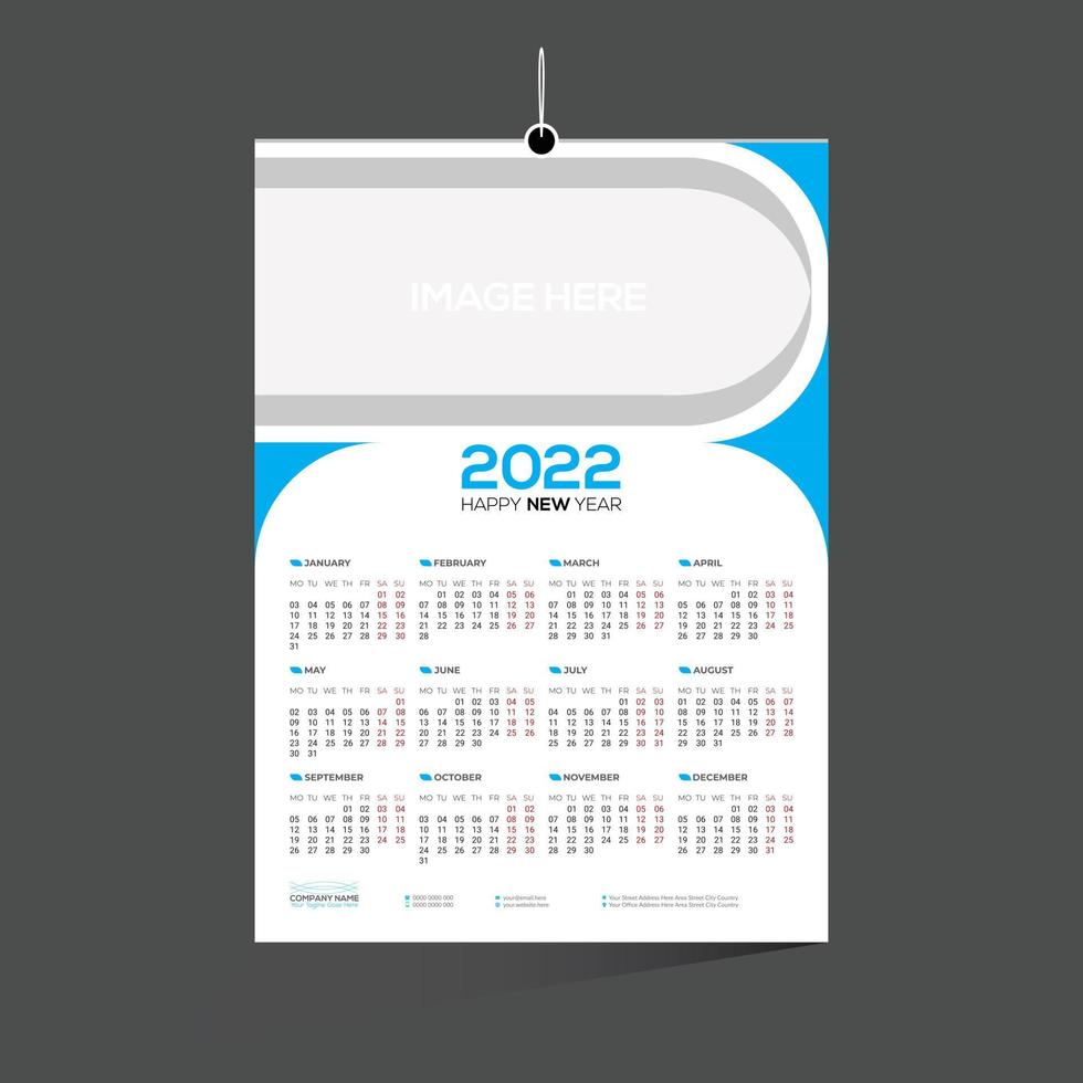 ciano colorido de 12 meses do calendário vetorial de parede 2022 design vetor