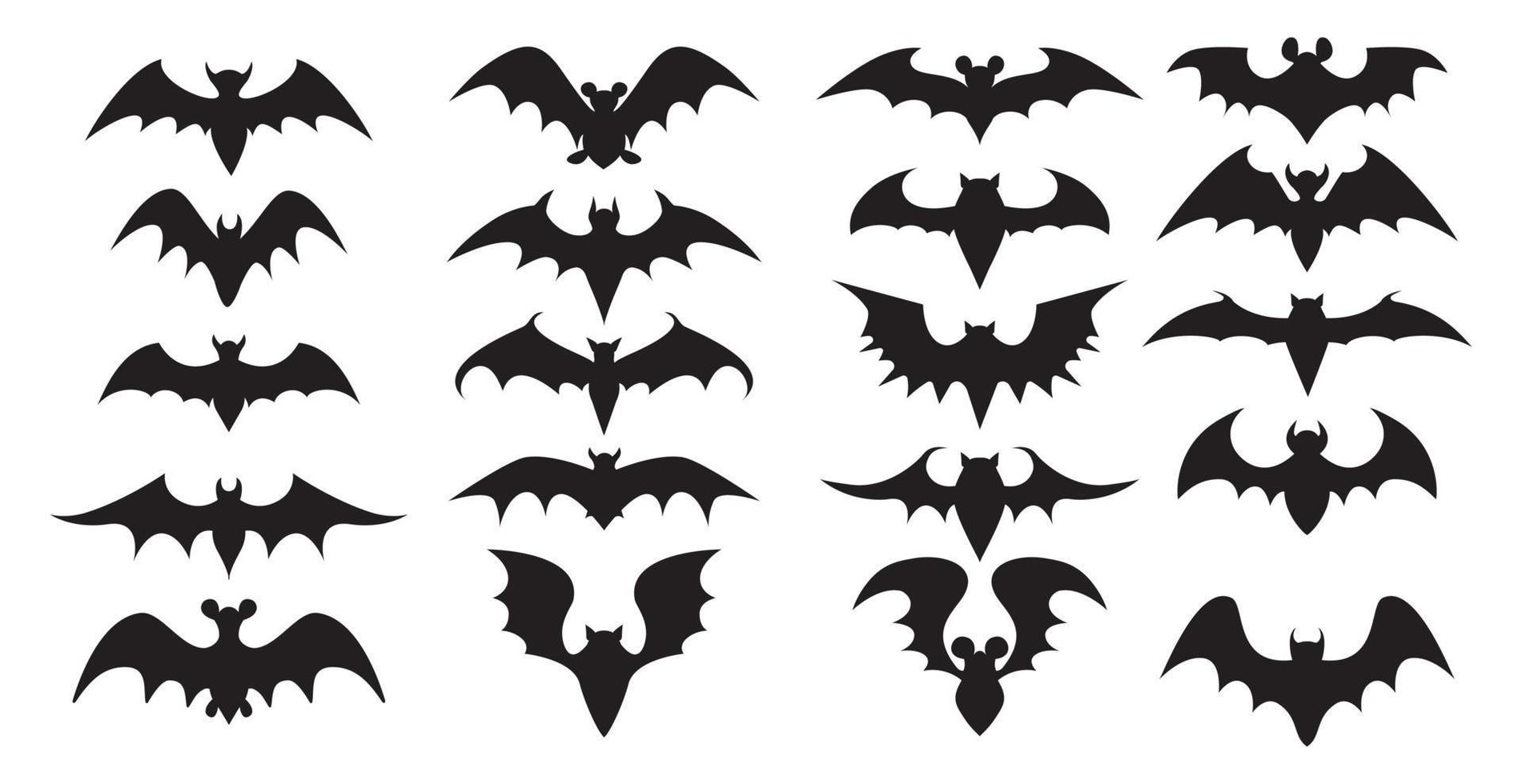 conjunto de morcegos pretos em um fundo branco - vetor