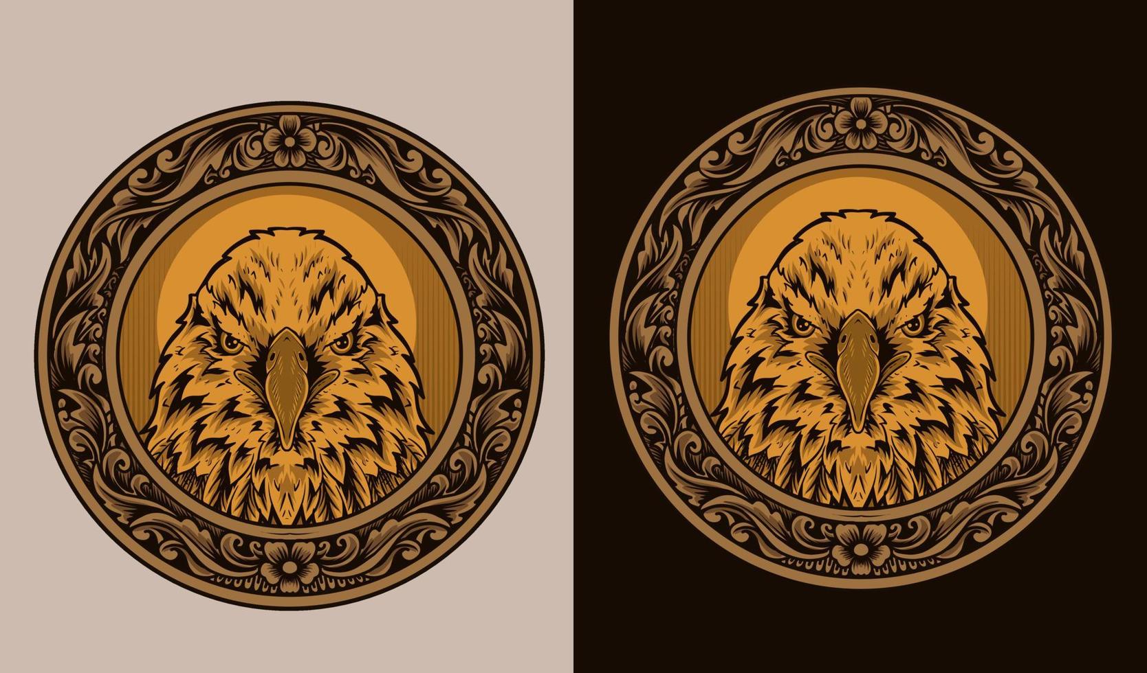 ilustração de cabeça de águia em ornamento de círculo vintage vetor