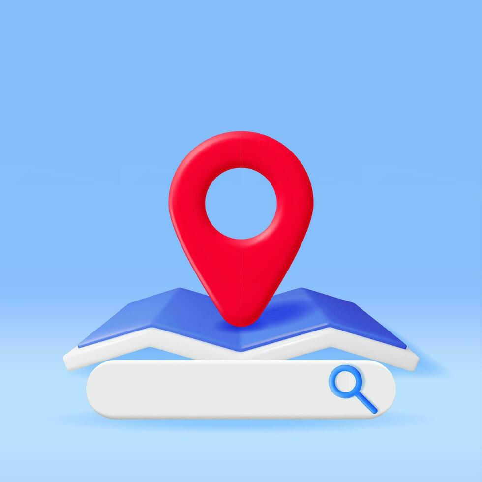 3d localização guardada papel mapa com ampliação vidro isolado. azul GPS mapa e procurar lupa ícone. GPS e navegação símbolo. elemento para mapa, social meios de comunicação, Móvel aplicativos. realista vetor ilustração