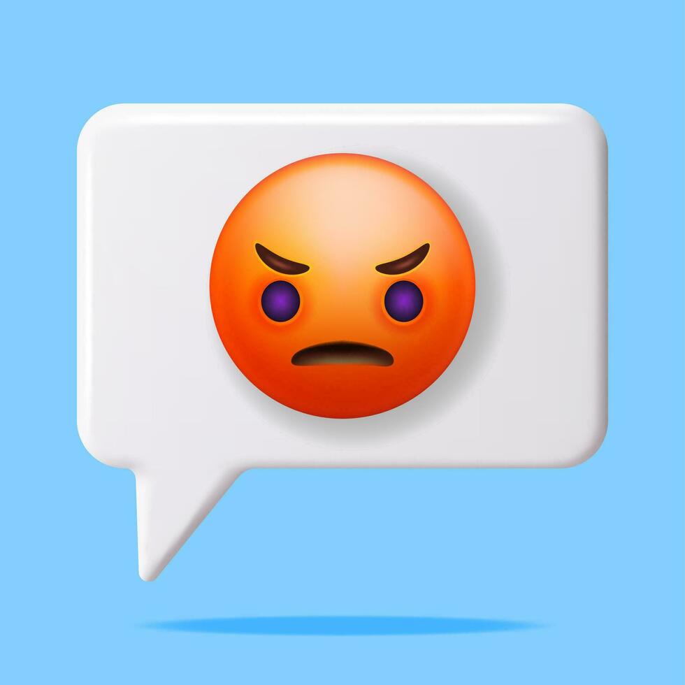 3d vermelho Bravo emoticon dentro bate-papo bolha isolado. render Bravo ou triste emoji. infeliz face. comunicação, rede, social rede meios de comunicação, aplicativo botão. realista vetor ilustração