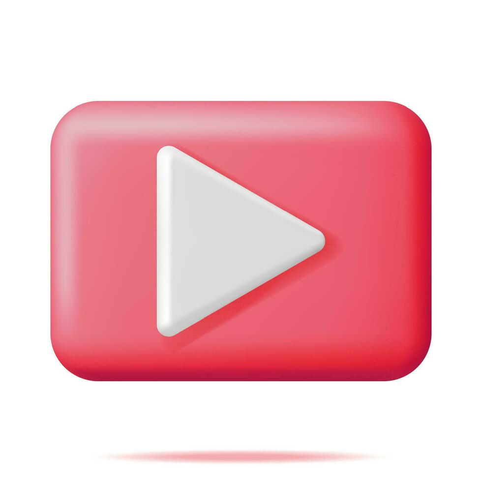 3d jogar botão isolado em branco. render vermelho quadrado com branco triângulo dentro. simples ícone do rede jogador. social meios de comunicação, rede multimídia, filme e música. vídeo, audio e vlog. vetor ilustração