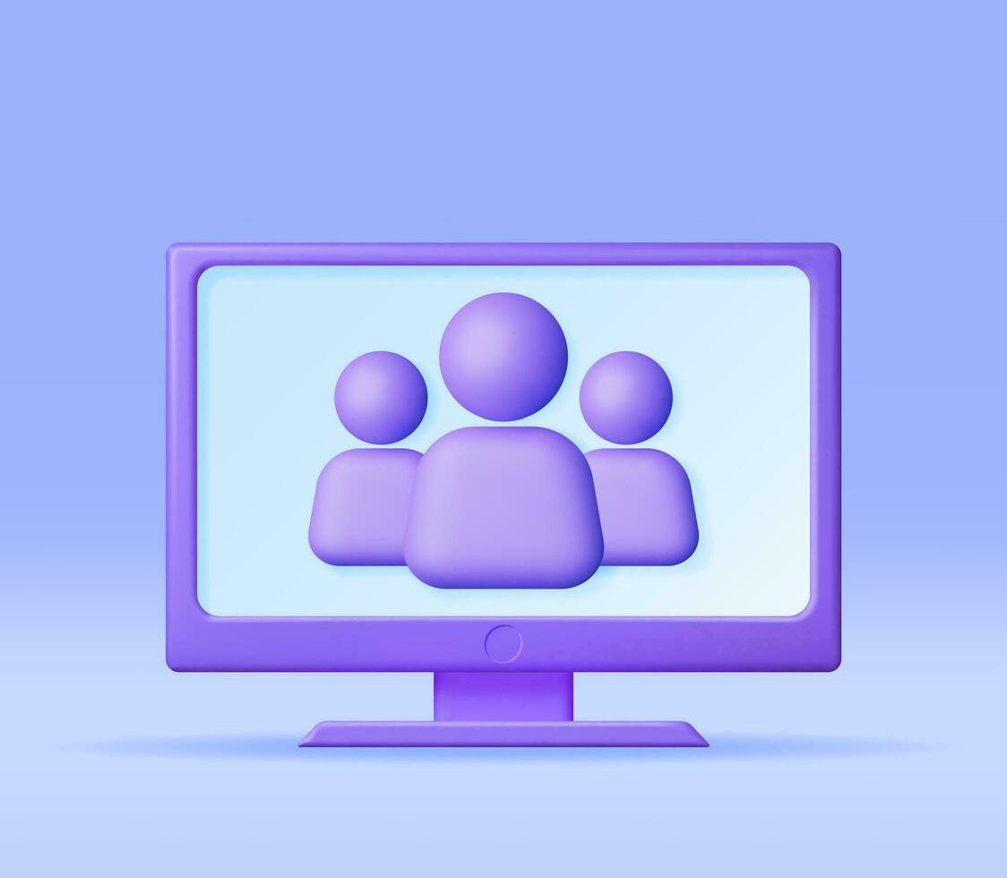 3d simples grupo do utilizador ícone dentro computador. render grupo perfil foto símbolo ui. avatar placa. humano gerenciamento, hora, o negócio grupo ou equipe. pessoa ou pessoas gui elemento. realista vetor ilustração