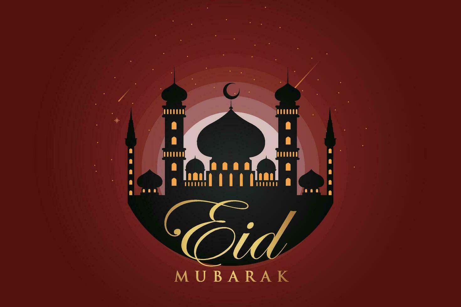 eid al-fitr Mubarak cumprimento cartão com mesquita e árabe texto vetor