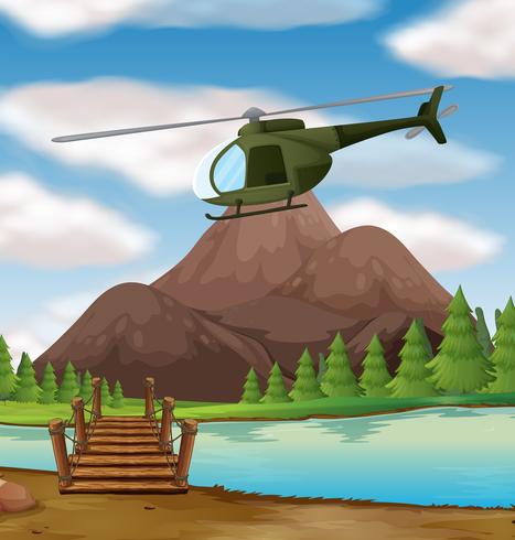 Helicóptero sobrevoando o rio vetor