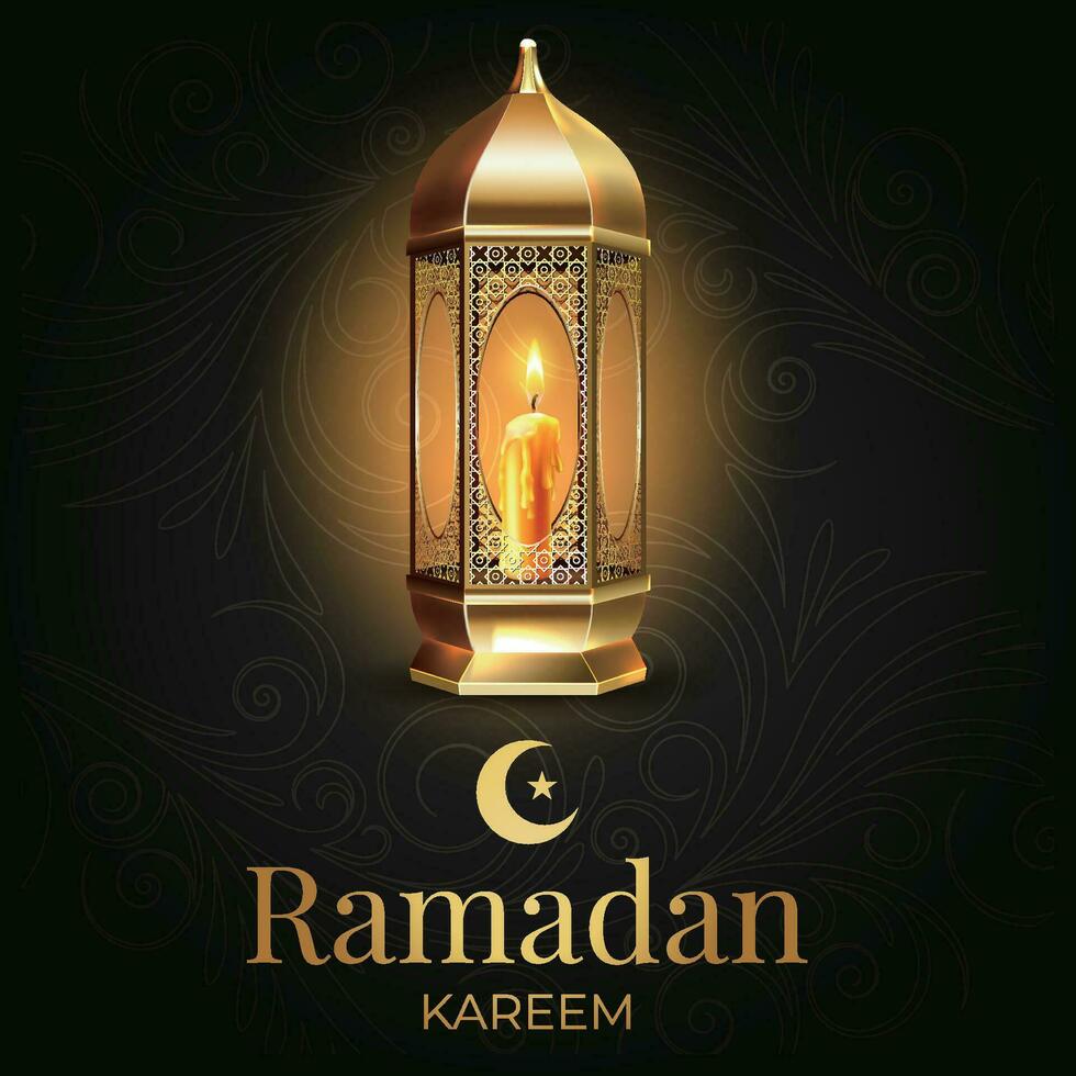 Ramadã kareem cumprimento cartão com lanterna e islâmico caligrafia Ramadã k vetor