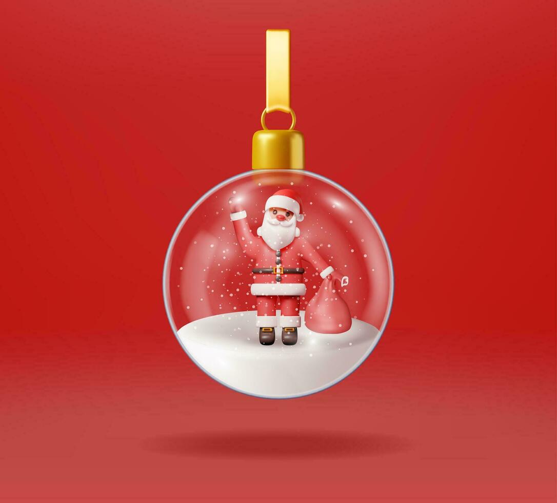 3d vidro Natal neve globo com santa claus isolado. render esfera com santa noel. Novo ano decoração. alegre Natal feriado. natal celebração. realista vetor ilustração